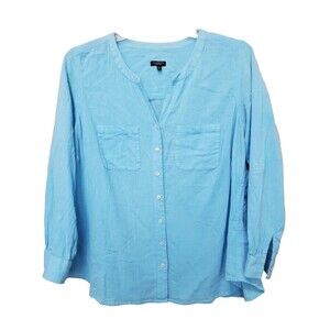Talbots Woman Petites 100% Cotton Gauzy Blue Lightweight Button-Up Shirt Sz 2XP